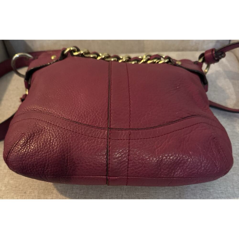 Coach Burgundy Pebbled Leather Chain Duffle Crossbody Shoulder Bag - Picture 6 of 12